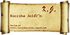 Kocziha Jolán névjegykártya